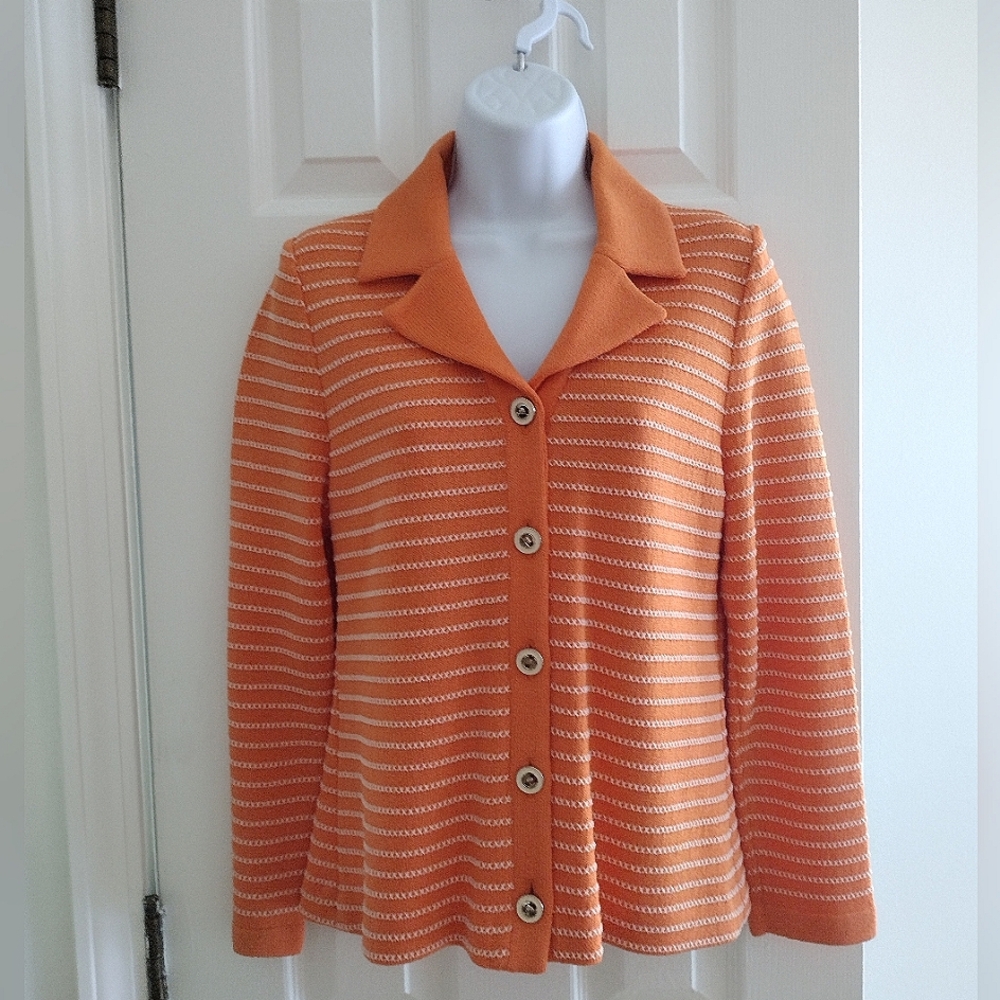 SUPER CLEAN St John Collection Jacket Size 2 Orange White Caviar Knit